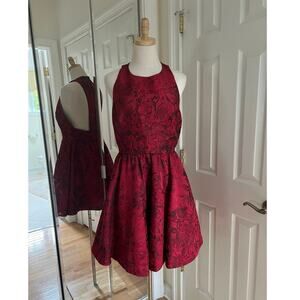 Alice + Olivia Royal Red Floral Jacquard Mini Dress